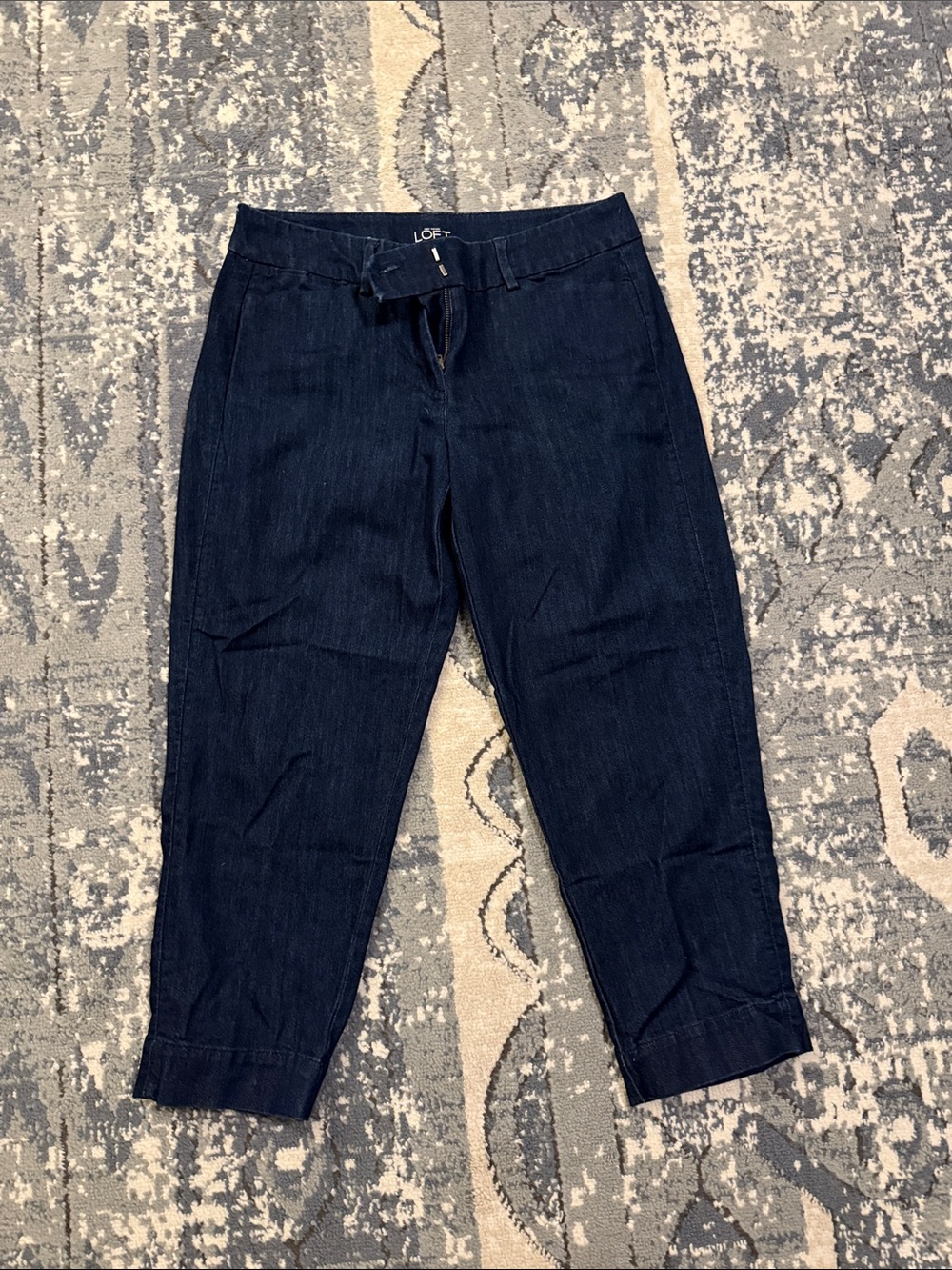 LOFT Dark Indigo Tie-Waist Cropped Trousers
